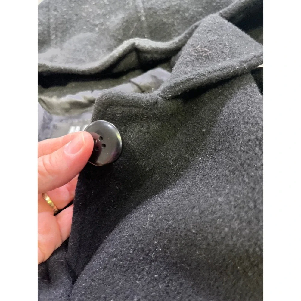 Marvin‎ Richards Black Hooded 100% Wool Overcoat Button Front USA Womens Medium